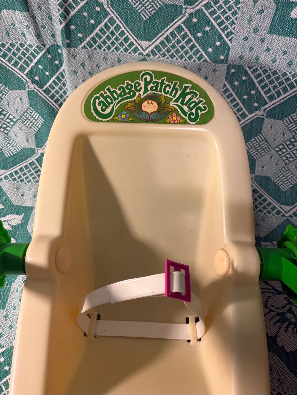 1983 Cabbage Patch Kids Removable Infant Car Seat Carrier - Cream & Green - Picture 2 of 5